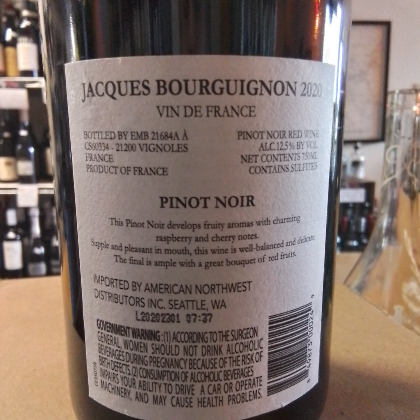 JACQUES BOURGIGNON 2022 Pinot Noir (Vin de France, France)
